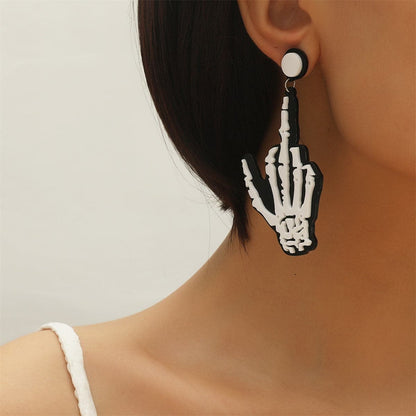 Black & Silvertone Skeleton Hand Drop Earrings