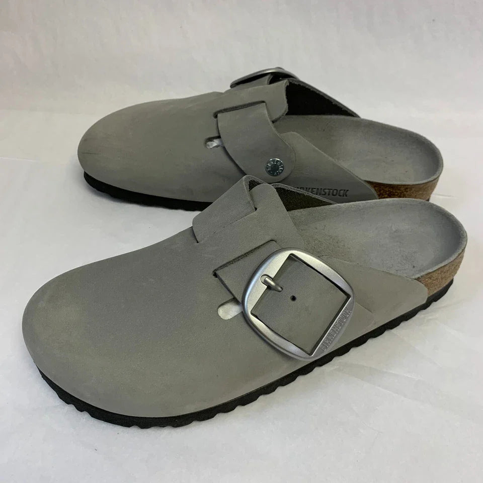 Birkenstock Boston Big Buckle Nubuck Leather Clogs