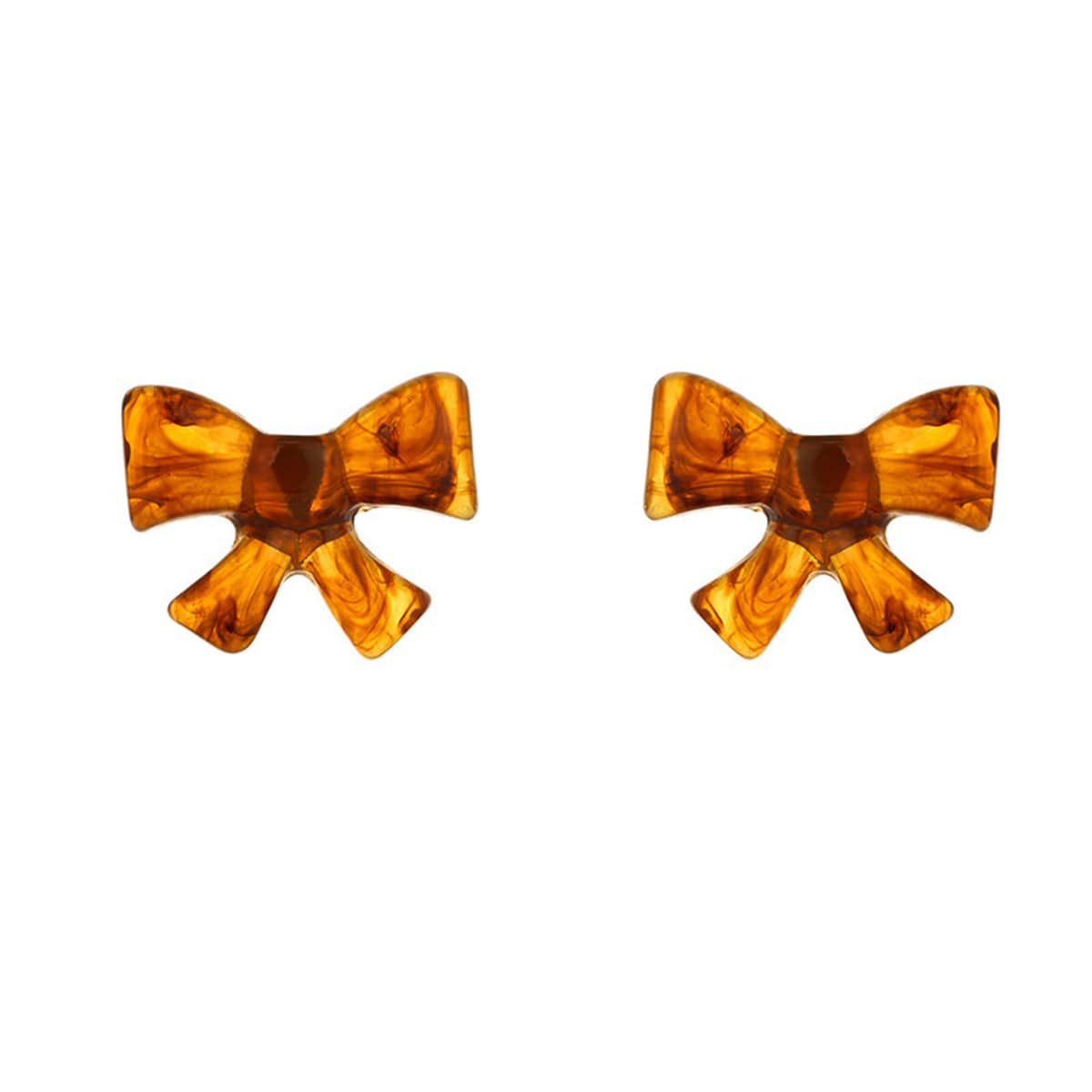 Amber Acrylic & Silvertone Bow Stud Earrings