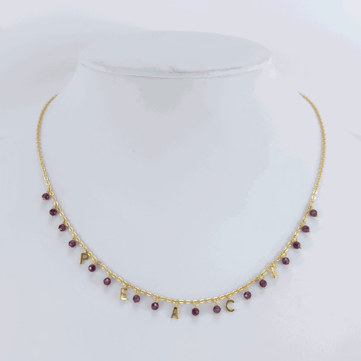 Gold Over Sterling Silver Natural Garnet Peace Necklace with 18" Chain