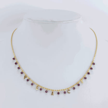 Gold Over Sterling Silver Natural Garnet Peace Necklace with 18" Chain