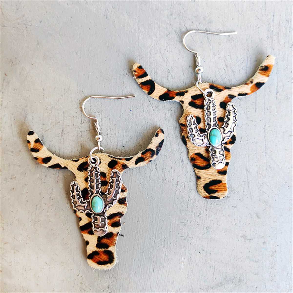 Beige Polystyrene & Turquoise Cattle Cactus Drop Earrings