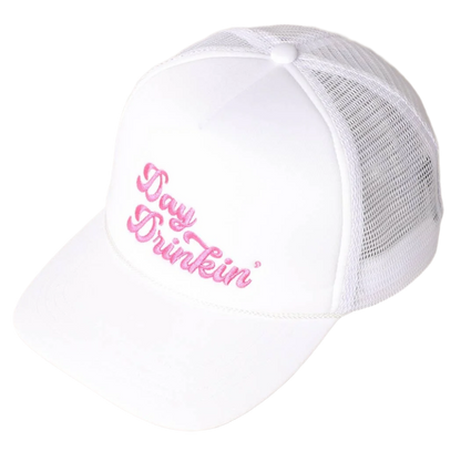 SSR Day Drinkin' Texts Embroidery Mesh Back Trucker Hat - White