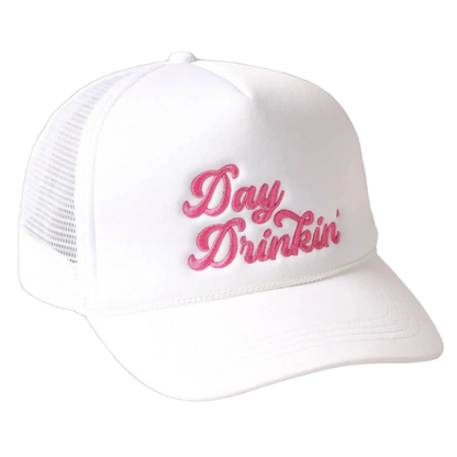SSR Day Drinkin' Texts Embroidery Mesh Back Trucker Hat - White