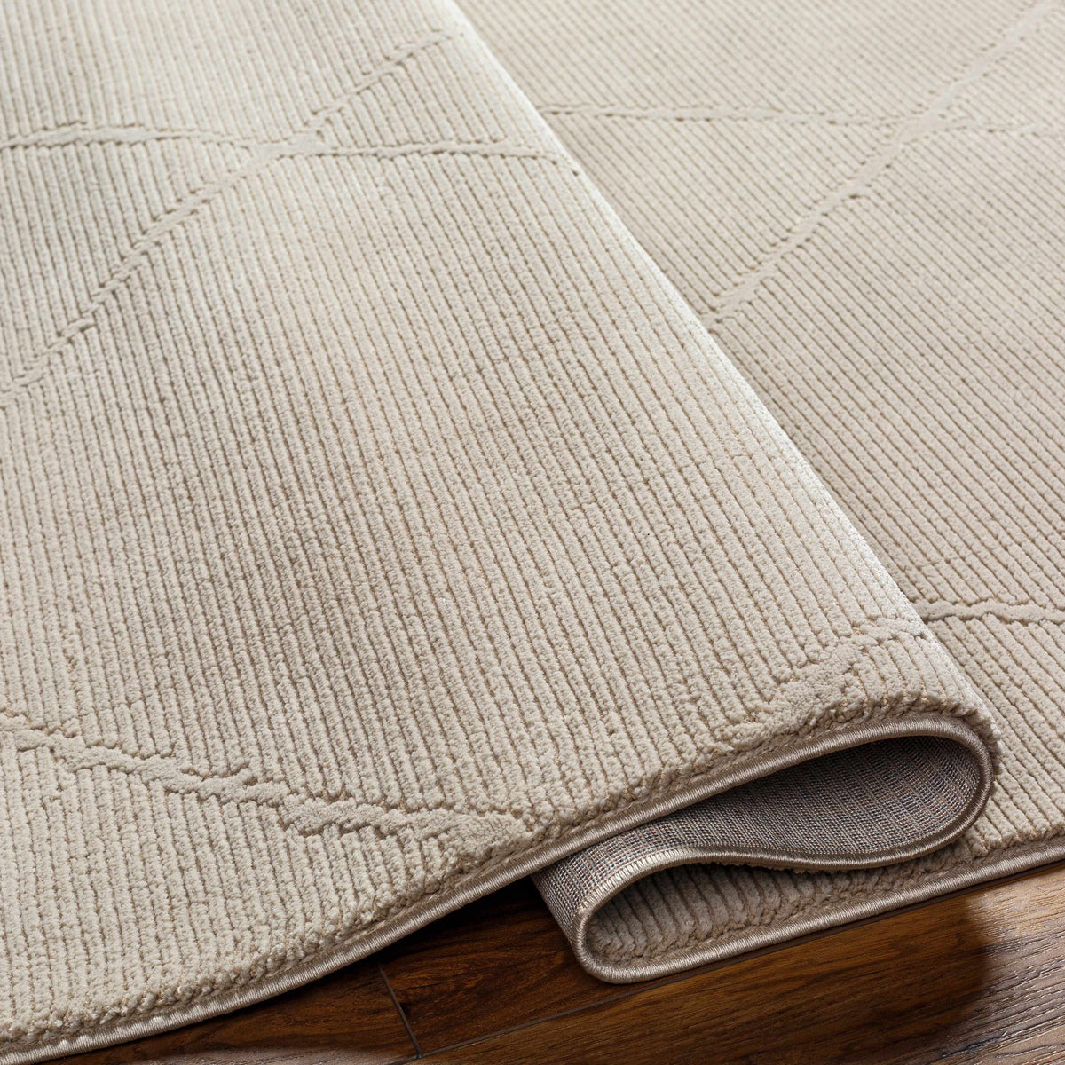 Aldis Tan Plush Textured Washable Rug - Clearance