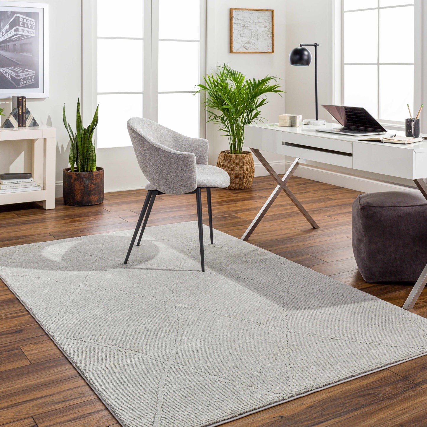 Aldis Grey Plush Textured Washable Rug - Clearance