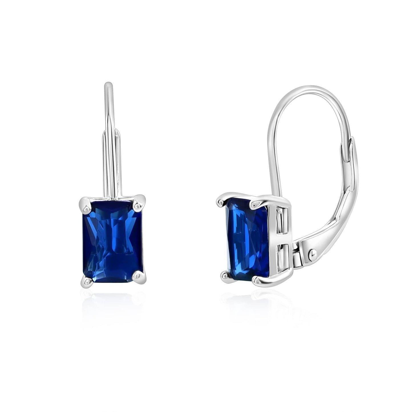 Created Blue Sapphire Lever Back Earrings