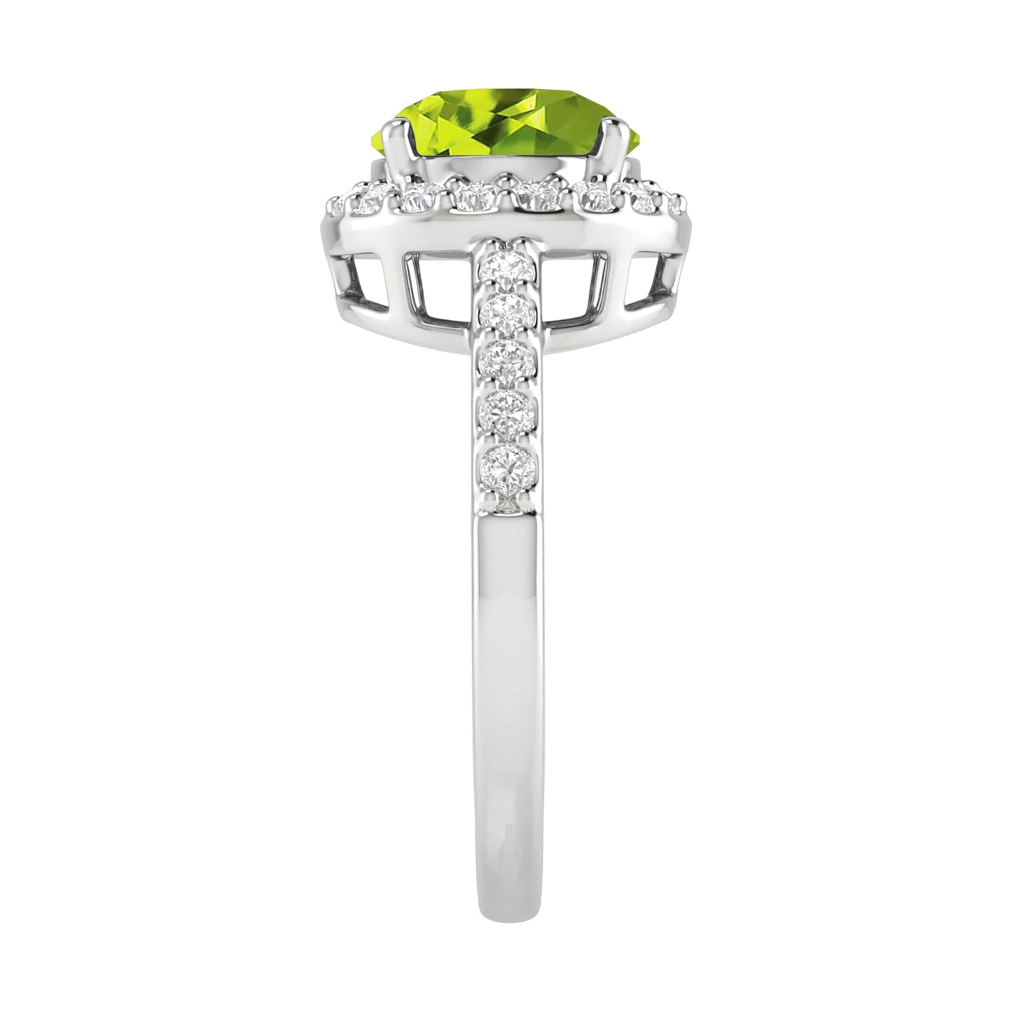 2.65CT Natural Peridot and White Topaz Sterling Silver Halo Ring