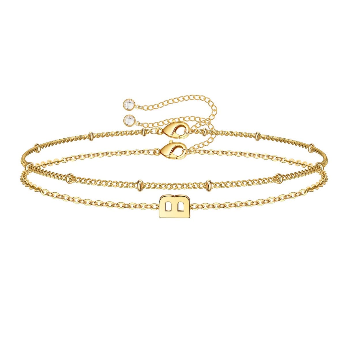 Dainty Initial Layered Chain Bracelet Personalized Adjustable