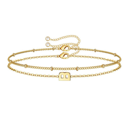 Dainty Initial Layered Chain Bracelet Personalized Adjustable