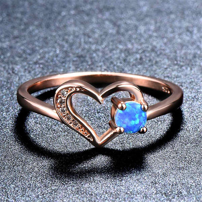 Blue Opal & Rose Goldtone Open Heart Ring