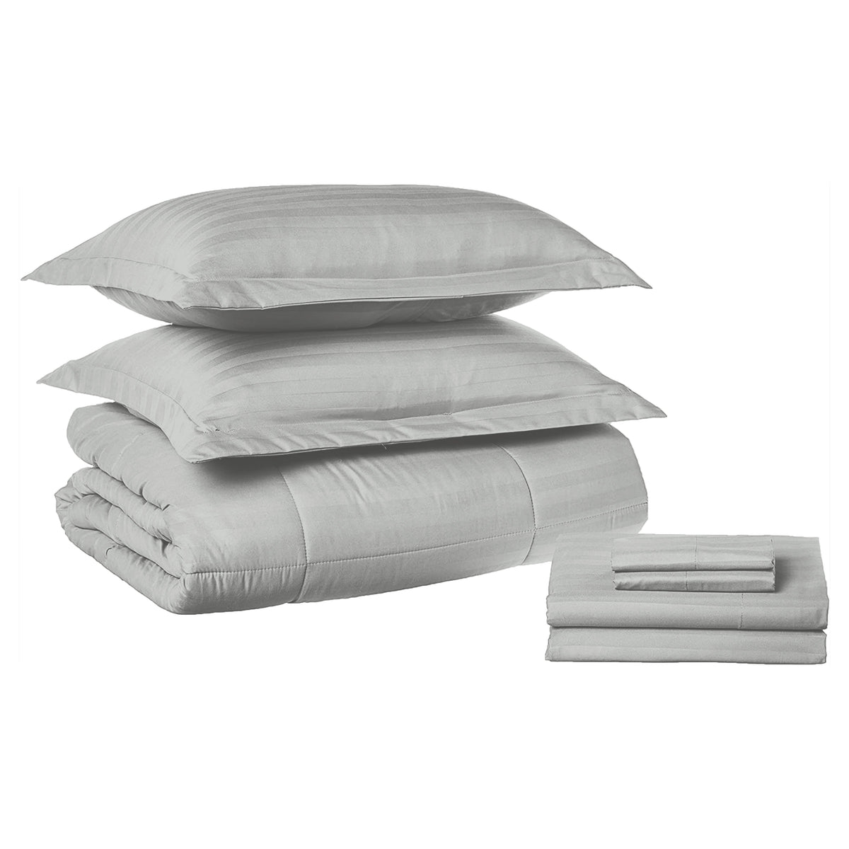 Elegant Comfort 8-Piece Dobby Stripe Comforter Set - Includes 4-Piece Sheet Set with Double Sided Storage Pockets