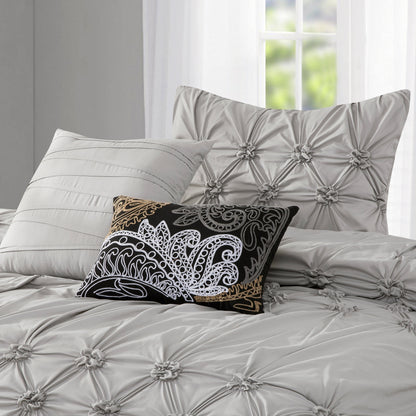 Elegant Comfort 12-Piece Ella Pleated Ruched Pintuck Comforter Set, Includes 6-Piece Sheet Set with Double Sided Storage Pockets
