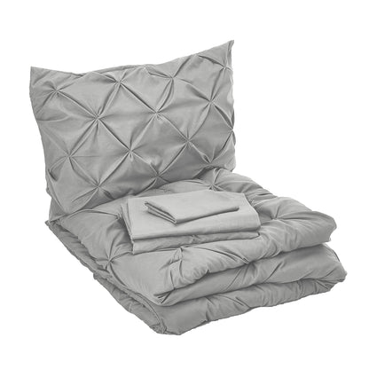 Elegant Comfort 8-Piece Pintuck Pinch Pleated Comforter Set - Includes 4-Piece Sheet Set with Double Sided Storage Pockets