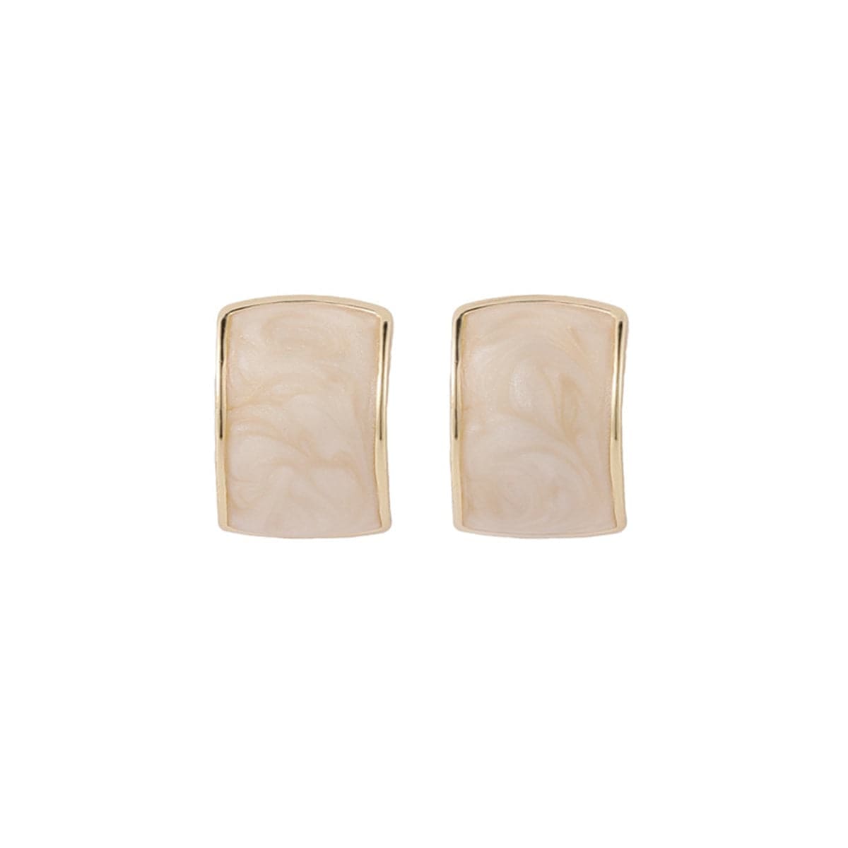 Beige Enamel & Goldtone Curved Stud Earrings
