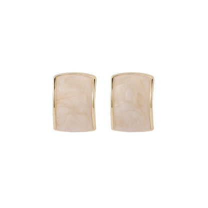 Beige Enamel & Goldtone Curved Stud Earrings