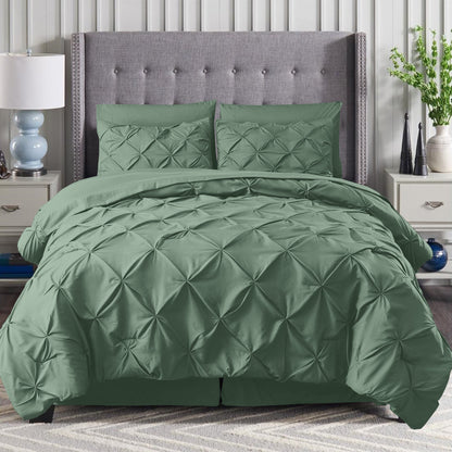 Elegant Comfort 8-Piece Pintuck Pinch Pleated Comforter Set - Includes 4-Piece Sheet Set with Double Sided Storage Pockets