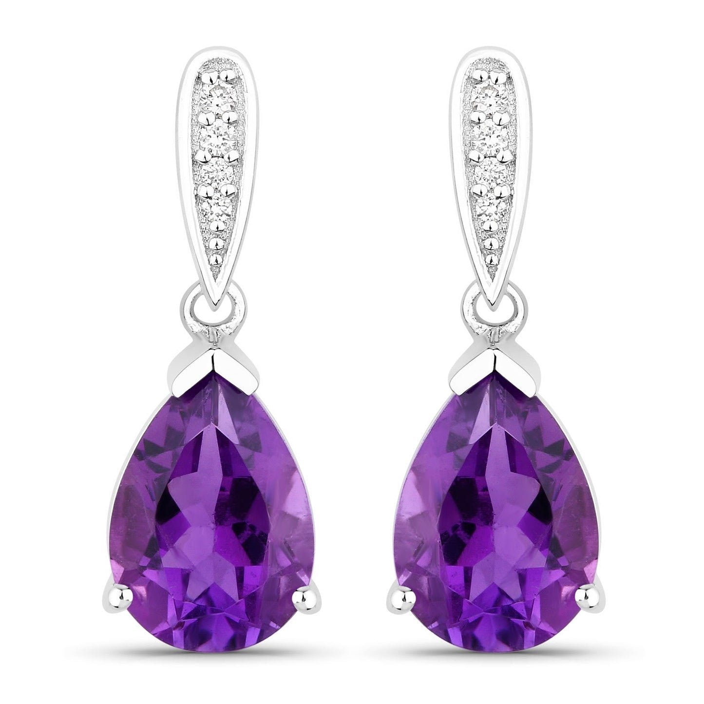 Genuine Amethyst and Lab Grown Diamond Silver Dangle Earrings
