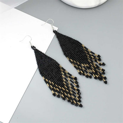 Black & Silvertone Tassel Drop Earrings