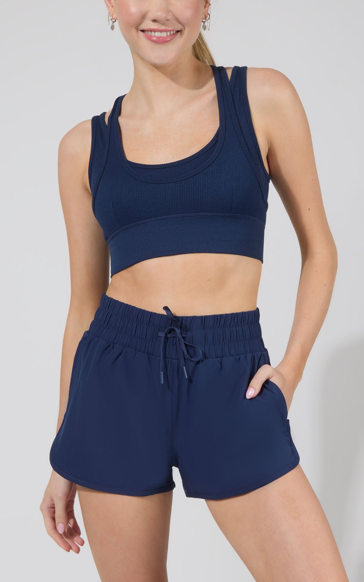 90 Degree by Reflex Seamless Double Layer Bra & Running Short w Scrunchie