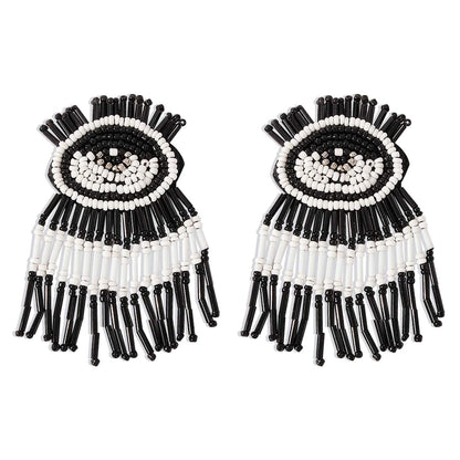 Black & White Howlite Eye Tassel Drop Earrings