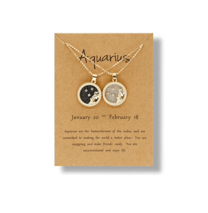 Crystal & 18K Goldtone Plated Zodiac Circular Set of 2 Pendant Necklaces - Aquarius