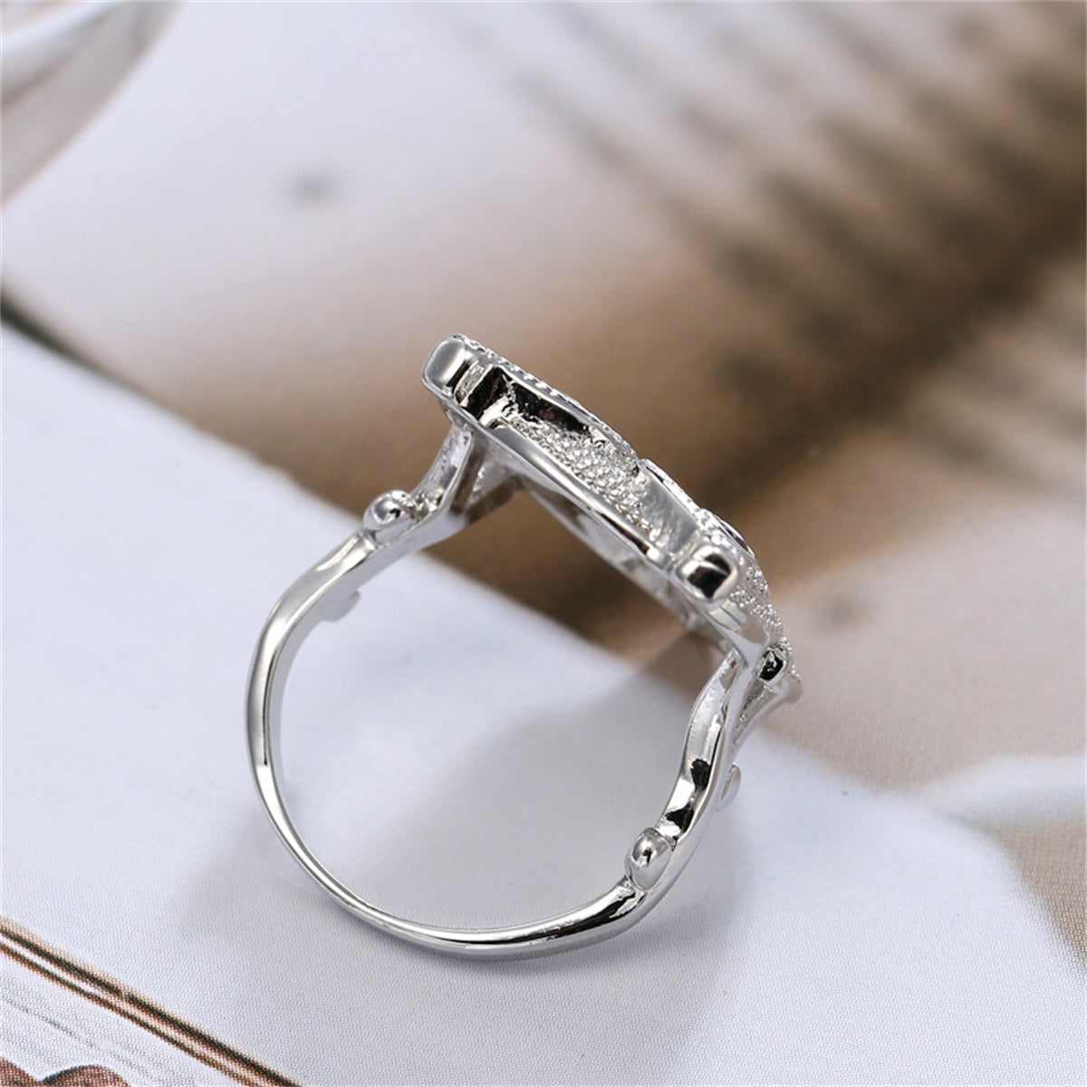 Cubic Zirconia & Silvertone Owl Ring