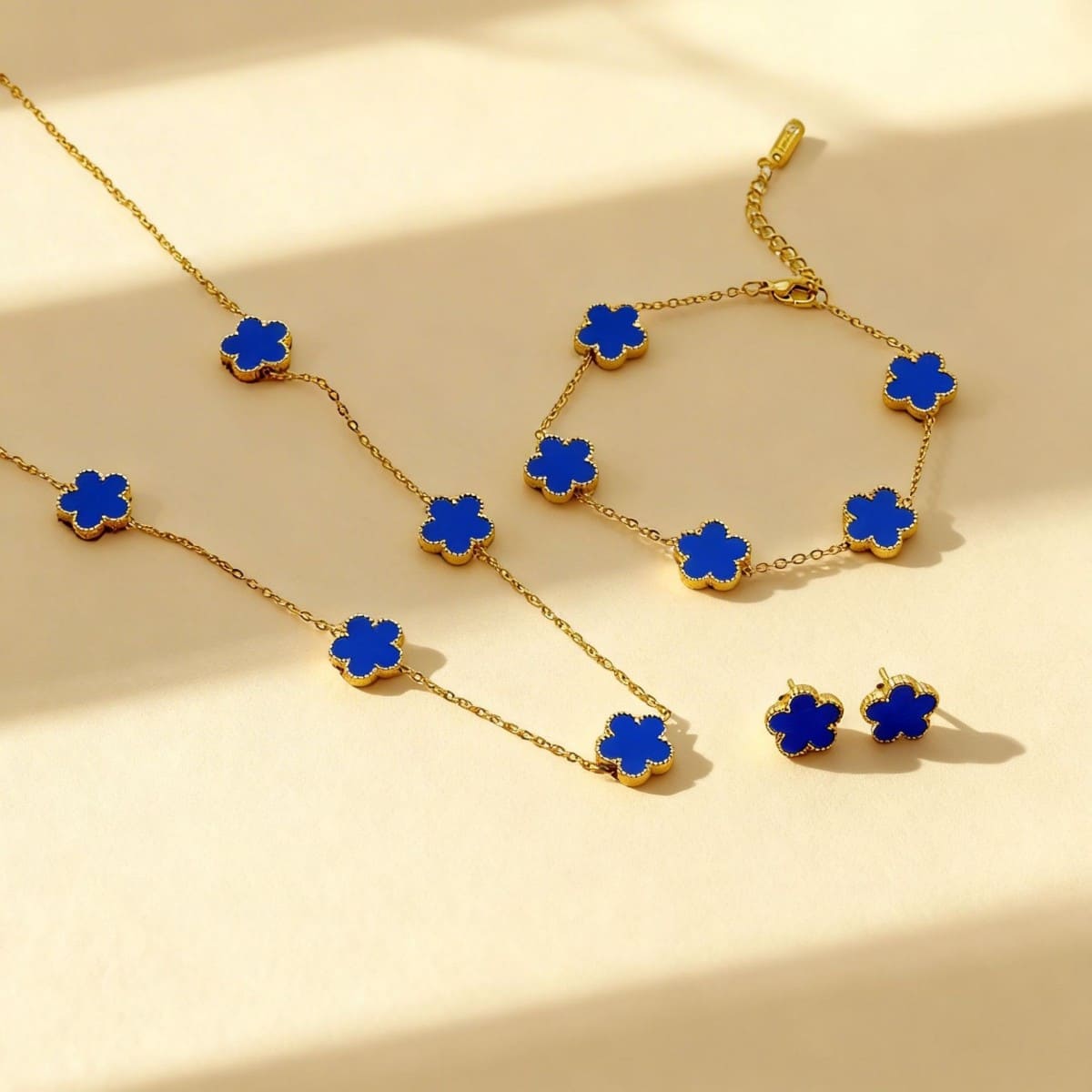3 Pcs Lucky Clover Y-Necklace Bracelet Set