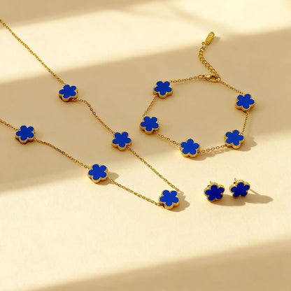 3 Pcs Lucky Clover Y-Necklace Bracelet Set