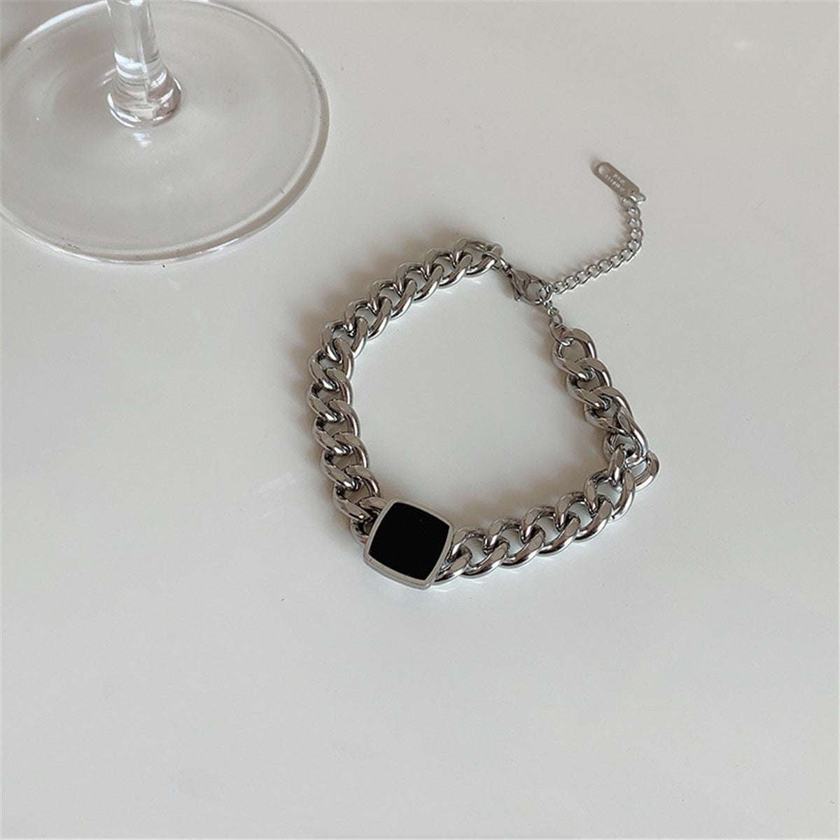 Black & Stainless Steel Square Charm Bracelet