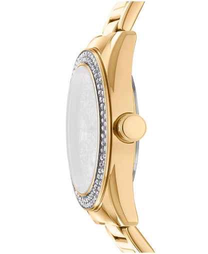 Dkny Women Watch, Gold Color Case, Silver Powder Dial, Gold Color Metal Bracelet, Multi-Function, 5 Atm