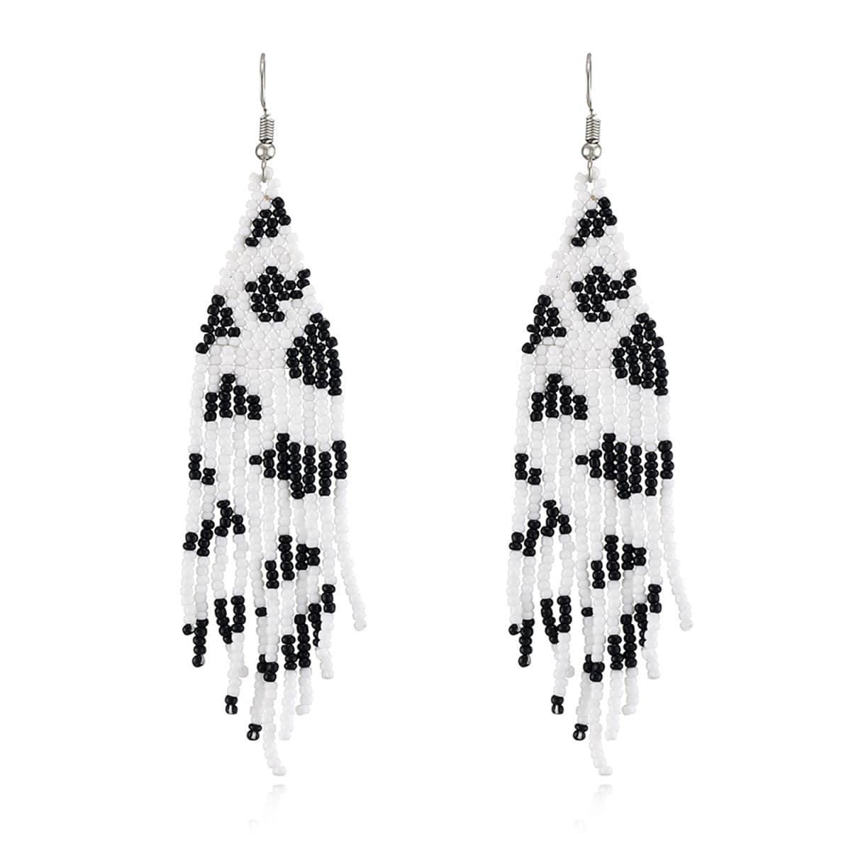 Black & White Howlite & Silvertone Beaded Drop Earrings