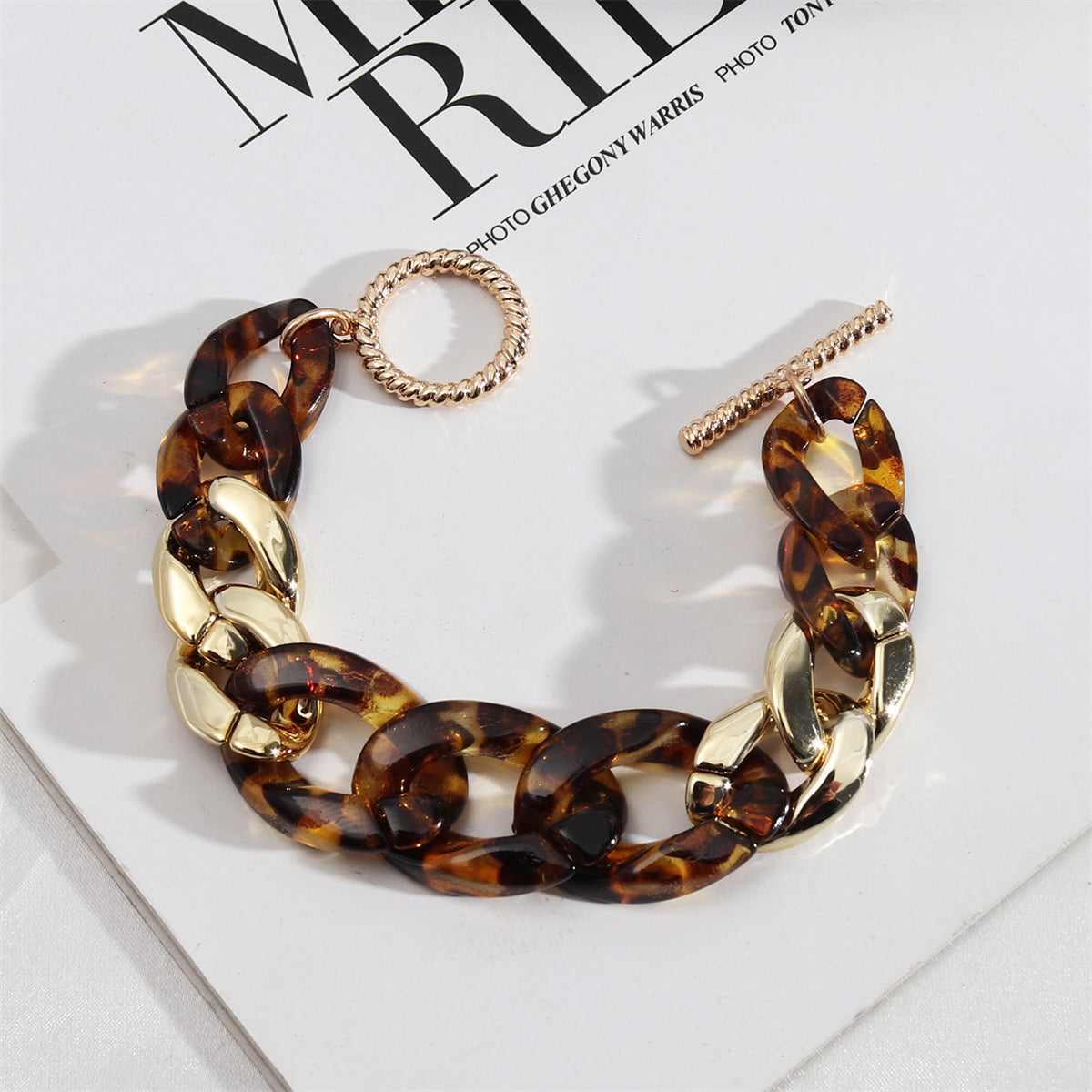 Amber & Goldtone Tortoise Curb Chain Bracelet