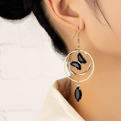 Black Crystal & Cubic Zirconia Goldtone Butterfly Drop Earrings