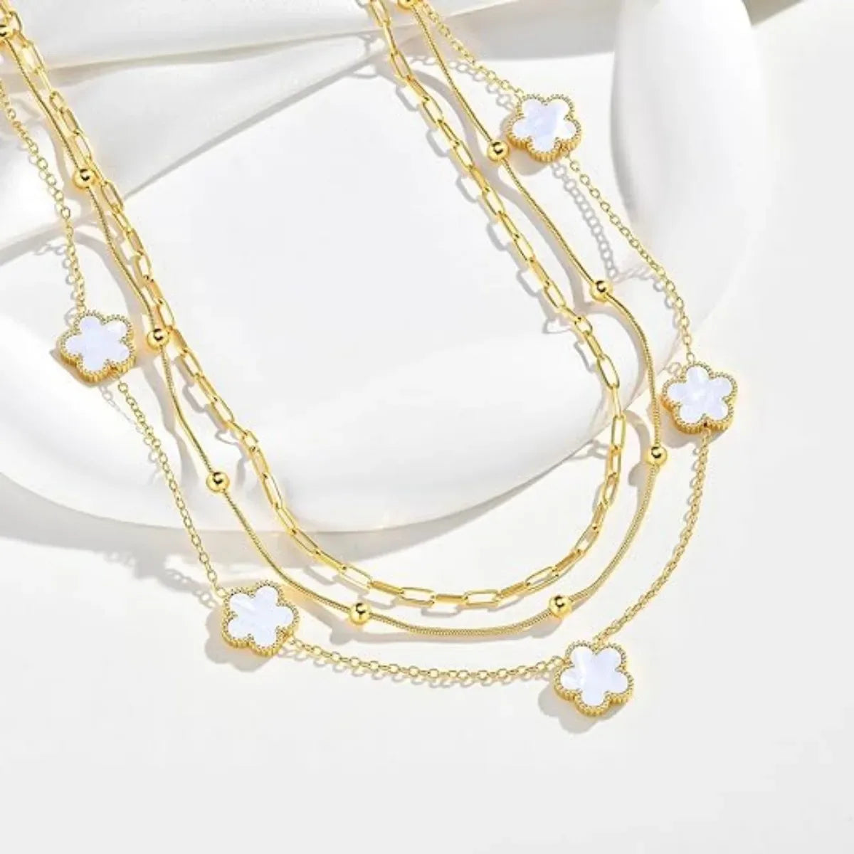 Dainty 3-Ply Clover Layered Necklace for Women