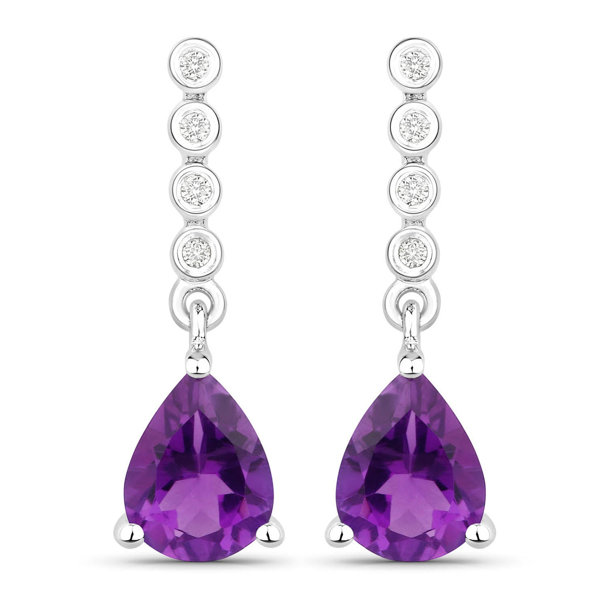 Genuine Purple Amethyst and Lab Diamond Silver Dangle Earrings