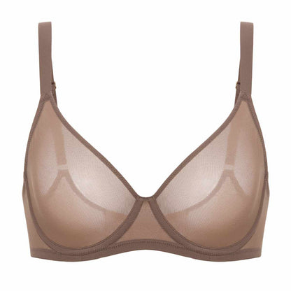 Cosnufy Sheer Mesh Plunge Underwire Full Coverage Bra