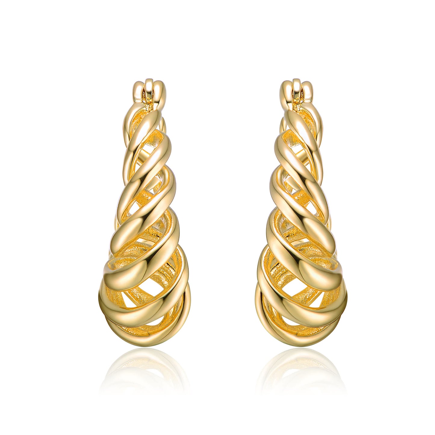 14k Yellow Gold Plated Twisted Halo Hoop Earrings