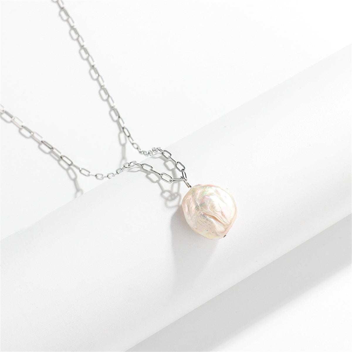 Baroque Pearl & Silvertone Pendant Necklace