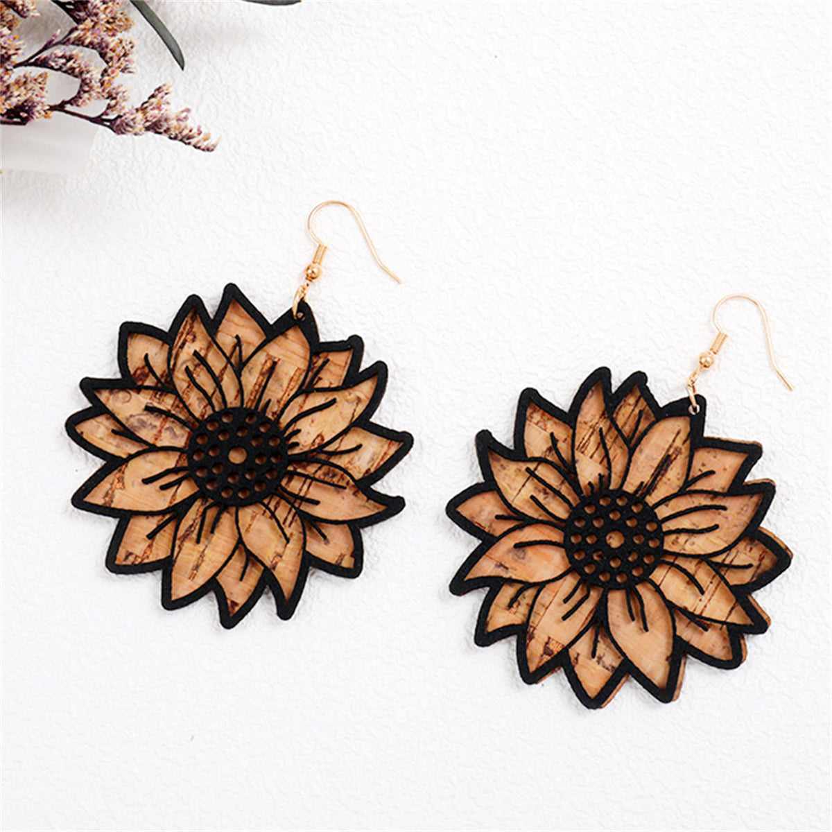 Black Acrylic & Polystyrene Goldtone Lotus Drop Earrings