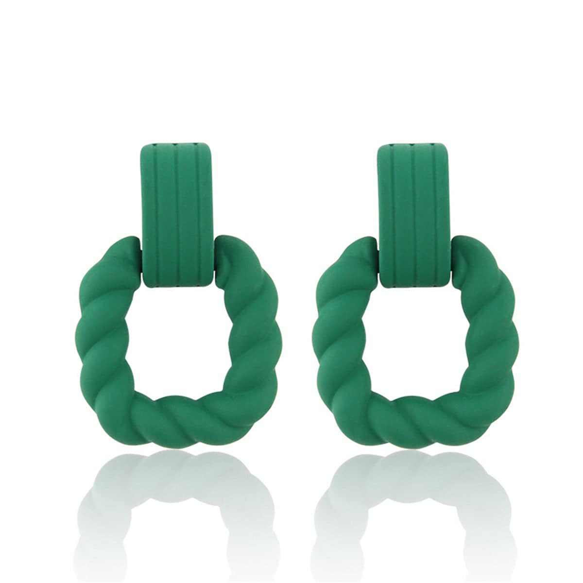 Dark Green Resin & Silvertone Twine Square Drop Earrings