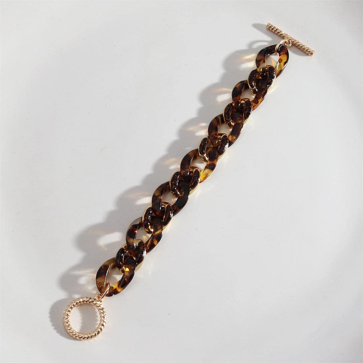 Amber & Goldtone Curb Chain Toggle Bracelet