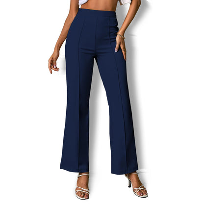 Dark Blue Elastic Waist Bootcut Pants