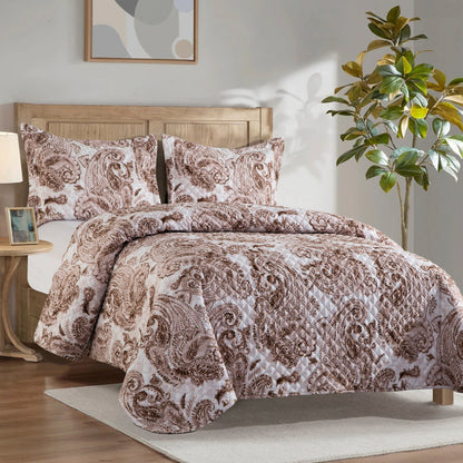 Elegant Comfort 3-Piece Paisley Quilted Reversible Bedspread Coverlet Set