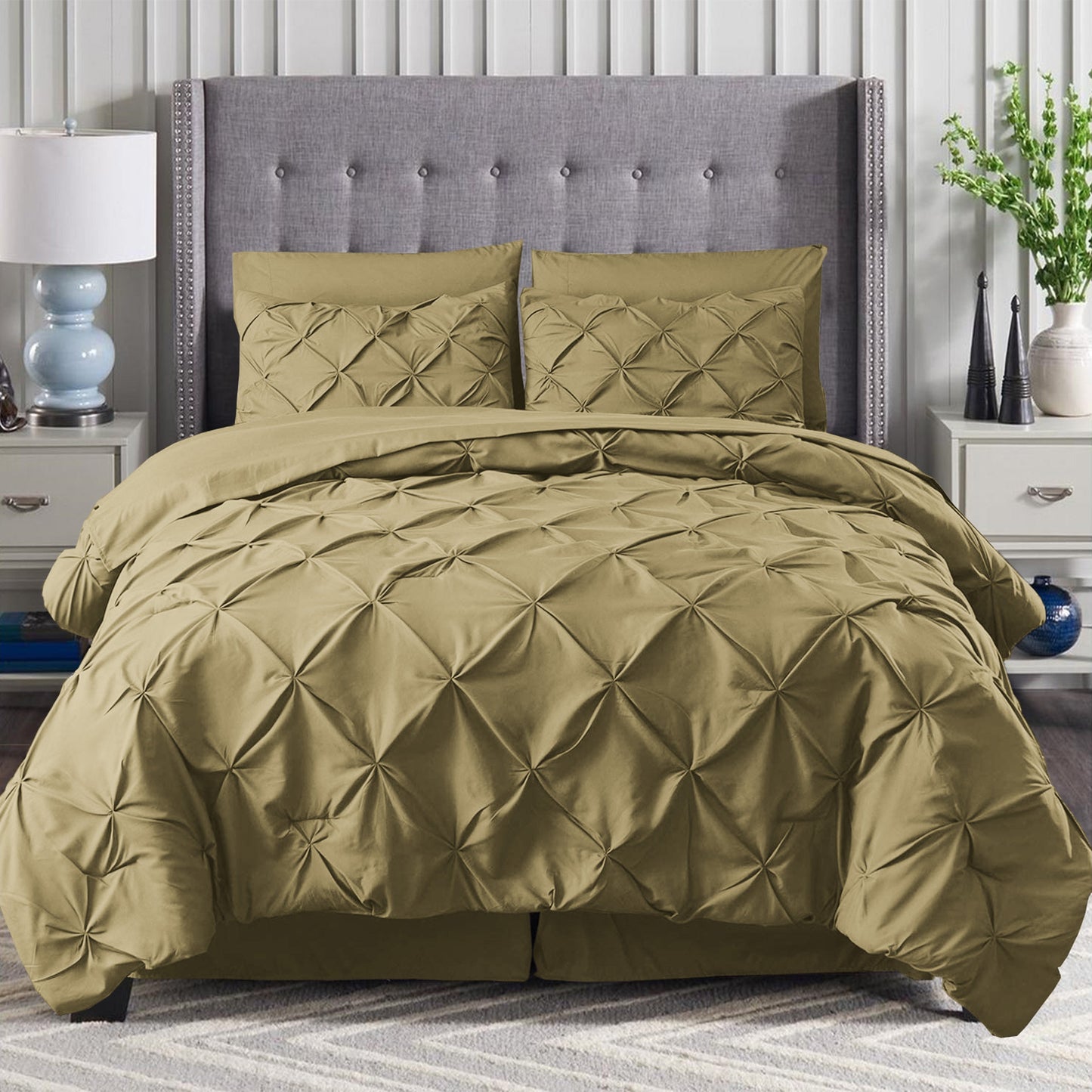 Elegant Comfort 8-Piece Pintuck Pinch Pleated Comforter Set - Includes 4-Piece Sheet Set with Double Sided Storage Pockets