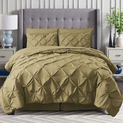 Elegant Comfort 8-Piece Pintuck Pinch Pleated Comforter Set - Includes 4-Piece Sheet Set with Double Sided Storage Pockets