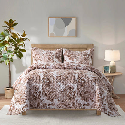 Elegant Comfort 3-Piece Paisley Quilted Reversible Bedspread Coverlet Set