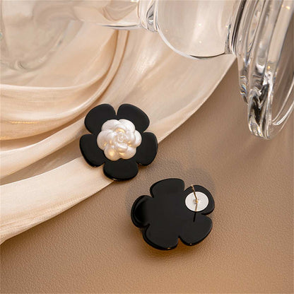 Black & White Floral Stud Earrings