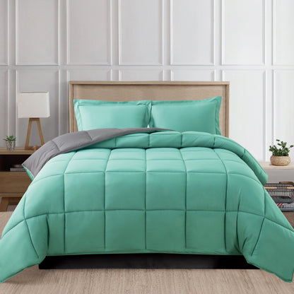 Elegant Comfort Reversible 3-Piece Box Stitched Comforter & Shams - Duvet Insert with 4 Corner Tabs