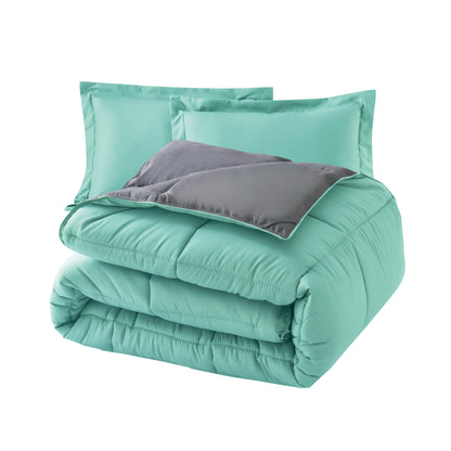 Elegant Comfort Reversible 3-Piece Box Stitched Comforter & Shams - Duvet Insert with 4 Corner Tabs